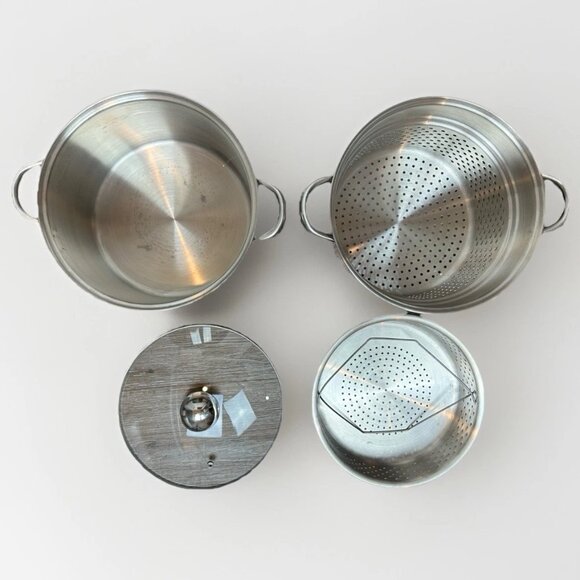 Dansk 18/10 Stainless Steel Stock Pot w/ Steamer & Pasta Strainer + Glass Lid - Picture 6 of 11
